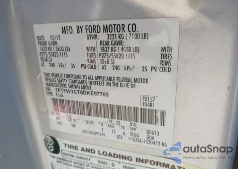 2013 Ford F-150 Lariat from USA, damaged, VIN 1FTFW1CT8DKE97765